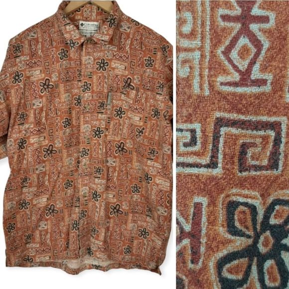 Columbia Other - Vintage 2002 Columbia Button Front Mens Shirt Tiki Tribal South Pacific Large